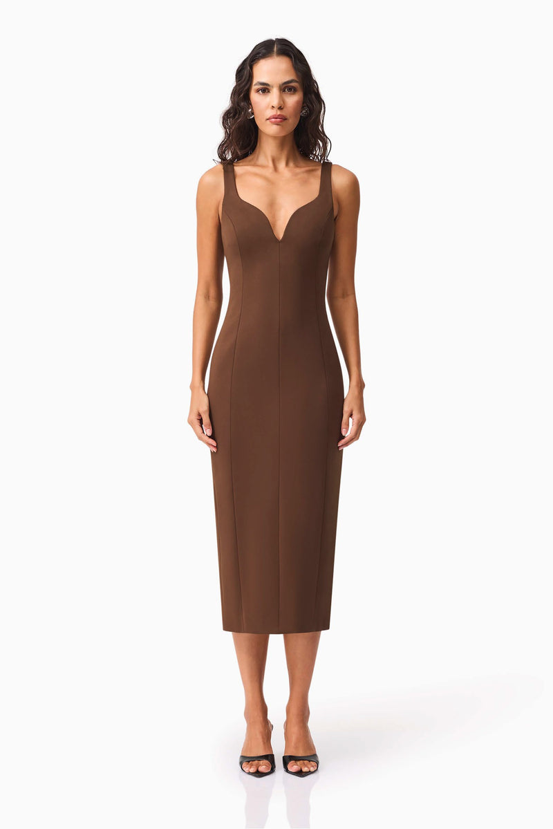 Tailored V-Neck Stretch Midi - Chocolate