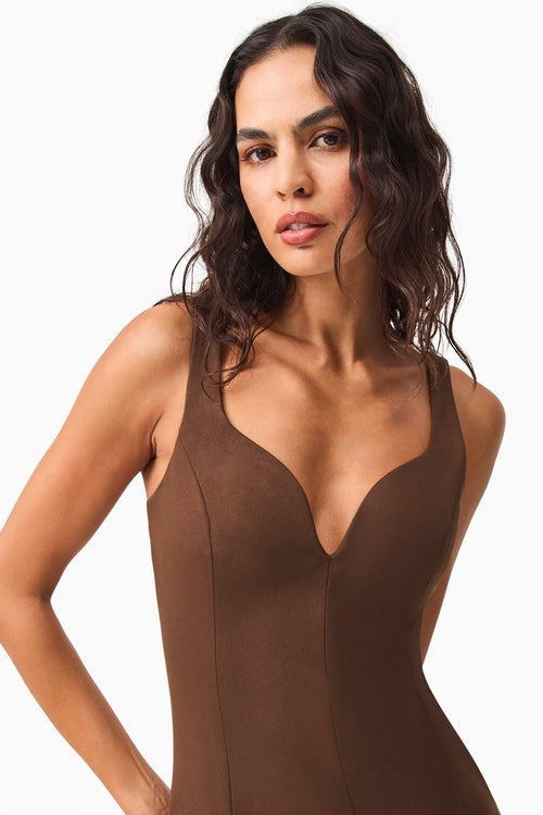 Tailored V-Neck Stretch Midi - Chocolate