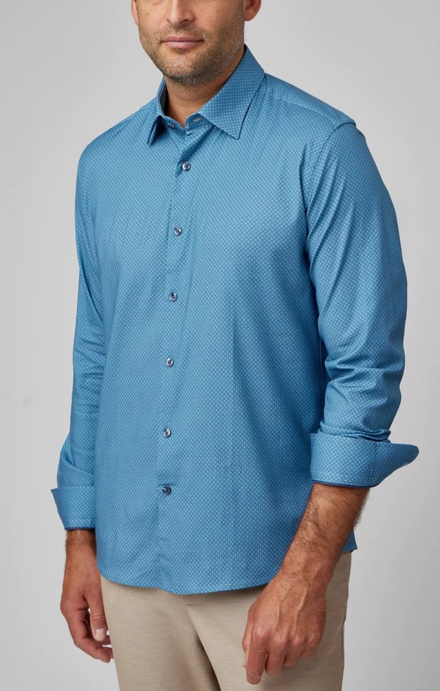 Micro Accent Dot Print Long Sleeve Shirt - Slate Blue