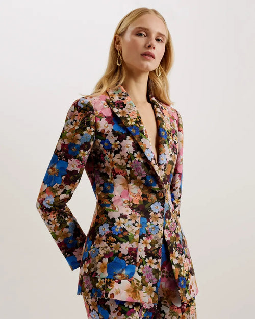 Floral Single Breasted Tailored Blazer - Black