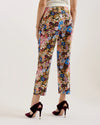 Floral Printed Slim Trousers - Black