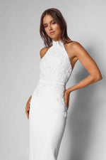 Lace Bodice Halter Midi - White