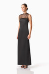 Pearl Mesh Satin Gown - Black