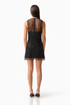 Pearl Mesh Satin Shift Mini Dress - Black