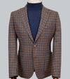 Italian Wool Check Blazer - Navy/Brown