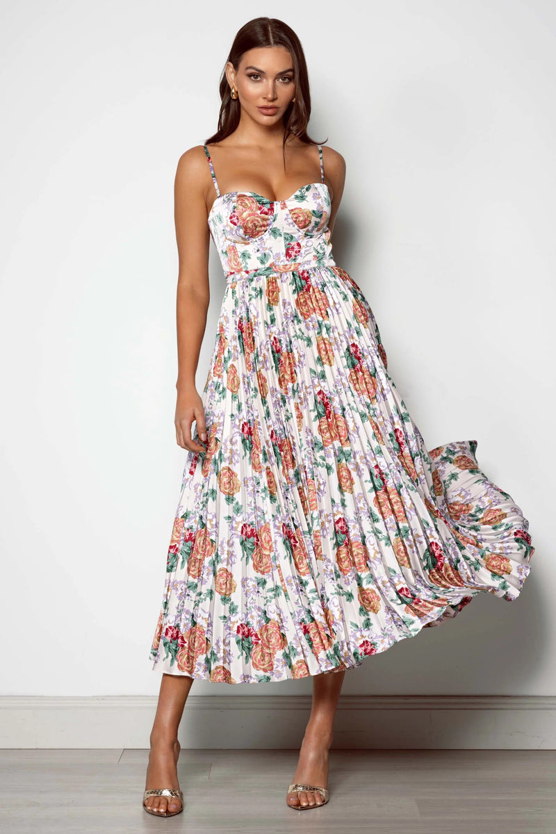 Pleated Corset Dress - Floral Print