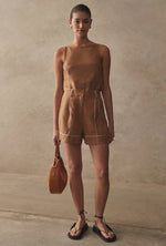 Asymmetrical Linen Stitch Top - Honey