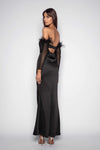 Strapless Gown with Feather Gloves - Black