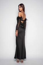 Strapless Gown with Feather Gloves - Black