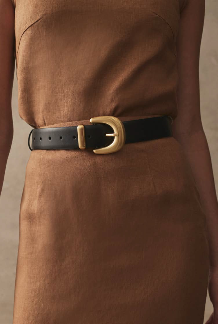 Chunky Leather Belt with Brushed Gold Hardware - Black