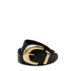 Chunky Leather Belt with Brushed Gold Hardware - Black