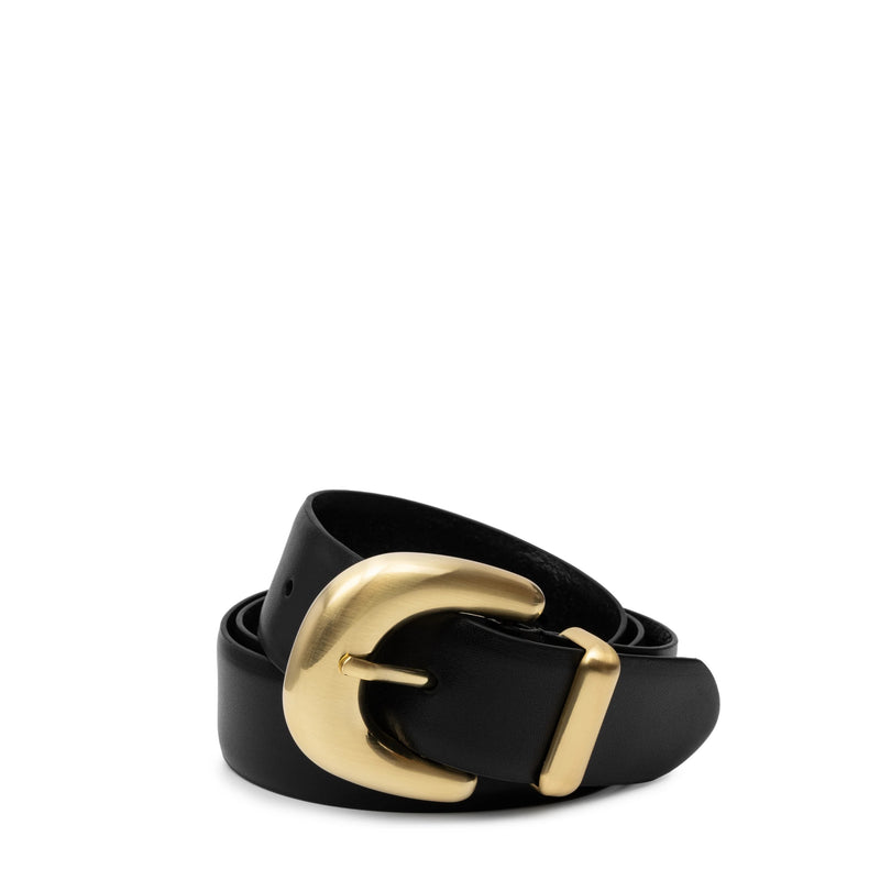 Chunky Leather Belt with Brushed Gold Hardware - Black
