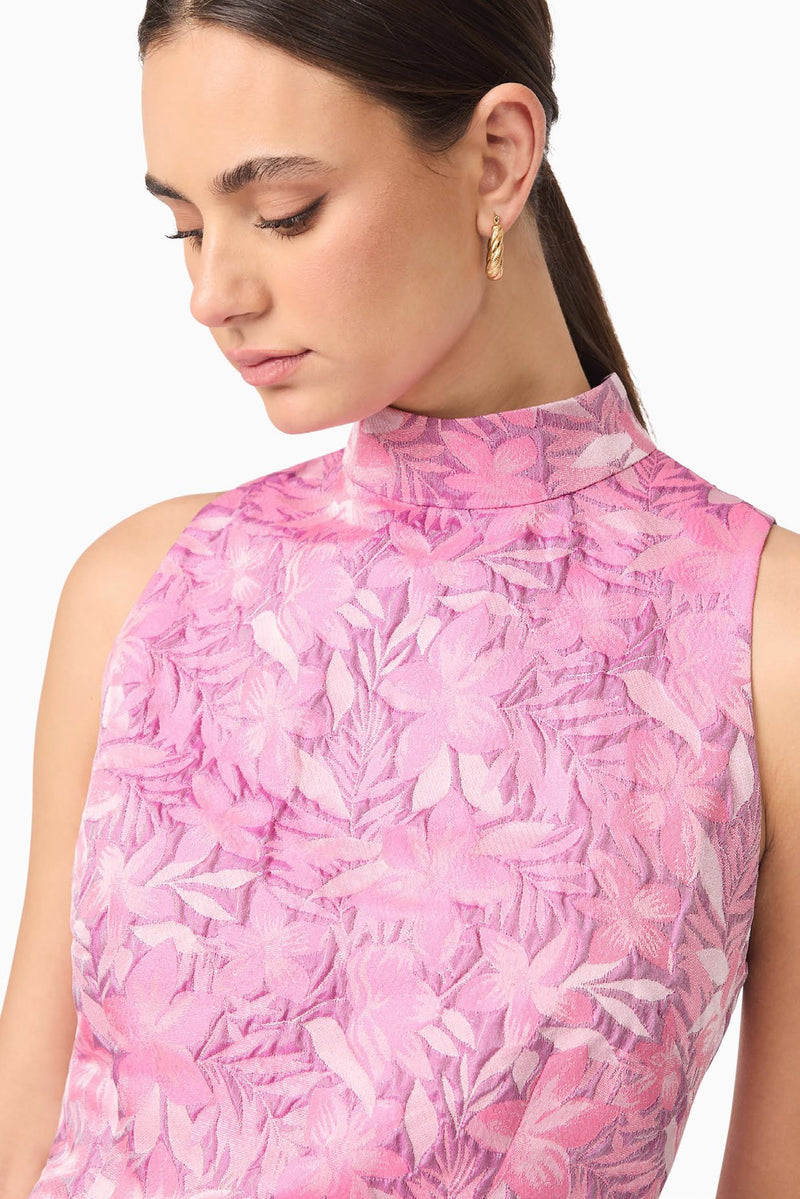 Jacquard Shift Floral Mini Dress - Pink/Purple