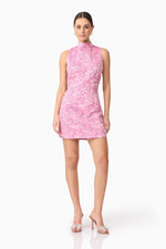 Jacquard Shift Floral Mini Dress - Pink/Purple