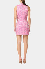 Jacquard Shift Floral Mini Dress - Pink/Purple