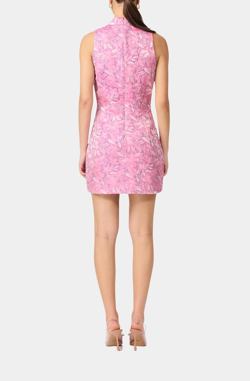 Jacquard Shift Floral Mini Dress - Pink/Purple