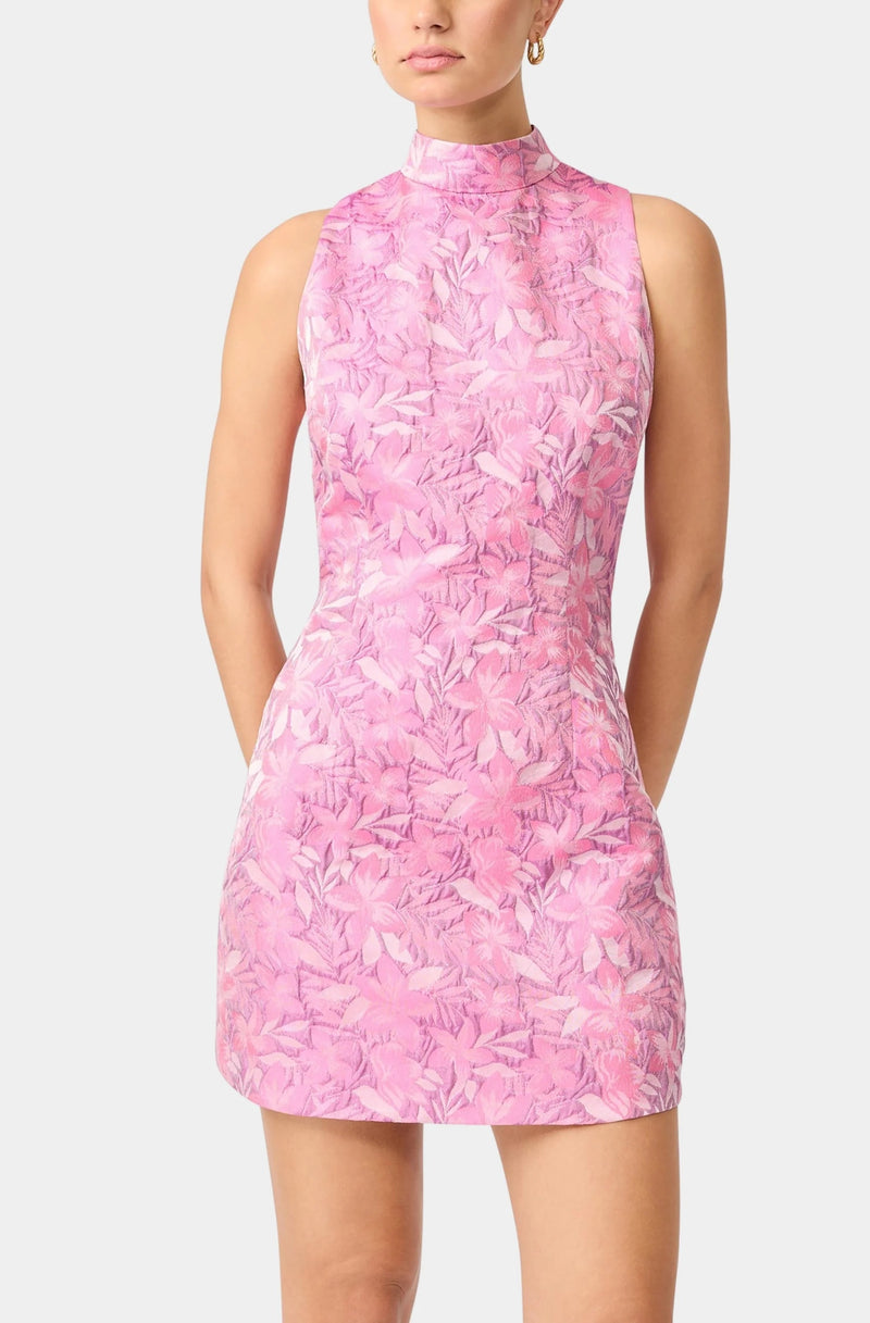 Jacquard Shift Floral Mini Dress - Pink/Purple