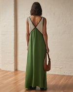 Colorblock V-Neck Maxi Dress - Green