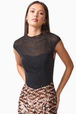 Gown with Jersey Bodice & Sequin Skirt - Cocoa