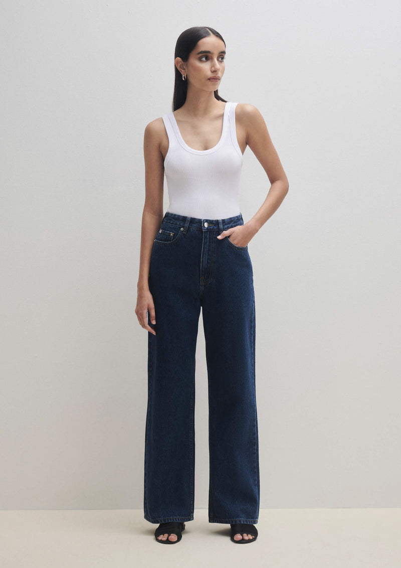 Organic Split Hem Denim - Denim Blue