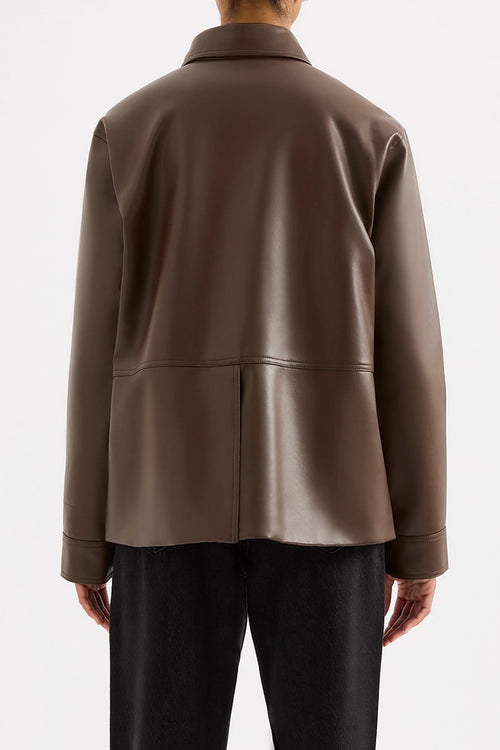 Vegan Leather Utility Jacket - Chocolate