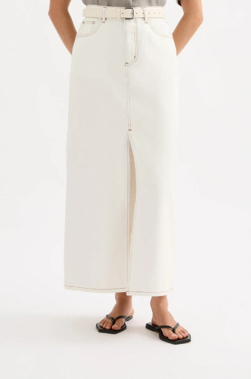 Organic Cotton Denim Maxi Skirt - Salt