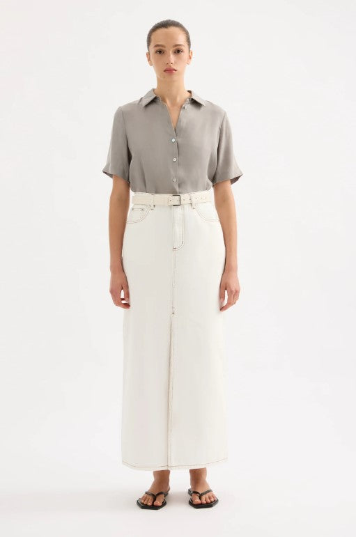 Organic Cotton Denim Maxi Skirt - Salt