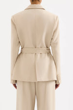 Double Breasted Tie Blazer - Stone