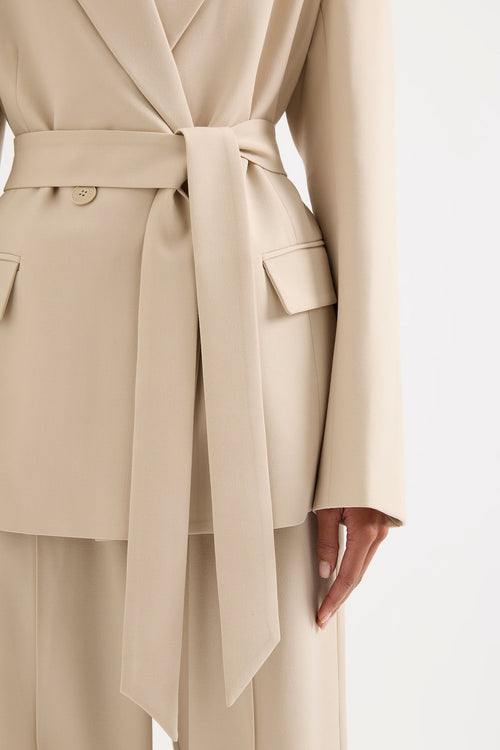 Double Breasted Tie Blazer - Stone
