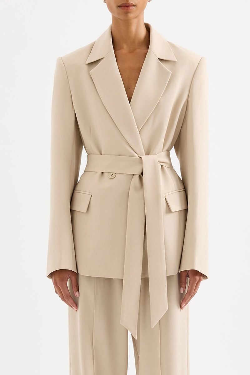 Double Breasted Tie Blazer - Stone