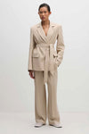 Double Breasted Tie Blazer - Stone