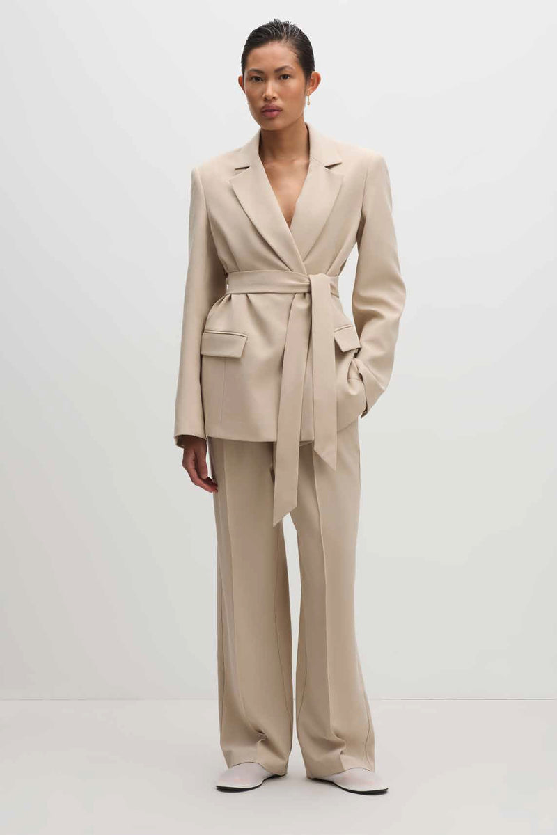 Double Breasted Tie Blazer - Stone