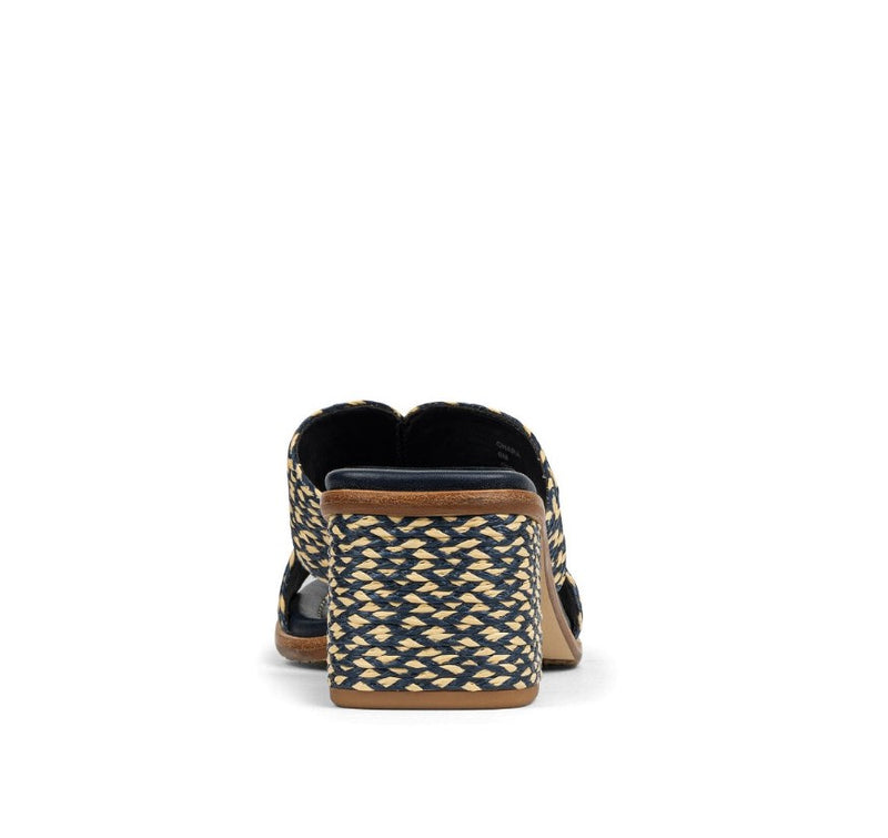 Two-Tone Woven Raffia Sandals - Navy