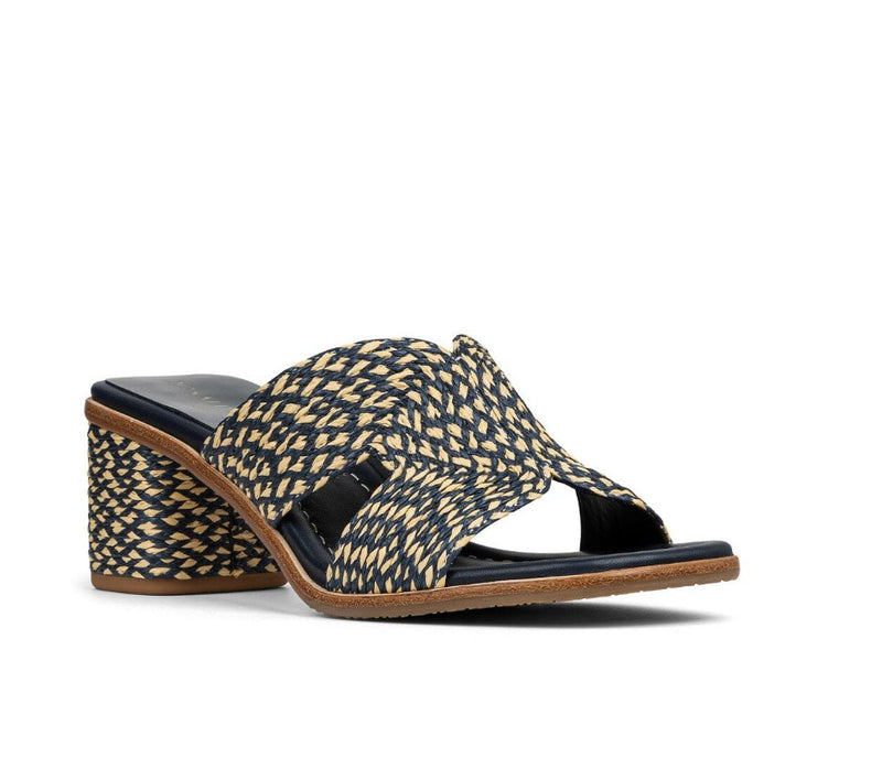 Two-Tone Woven Raffia Sandals - Navy