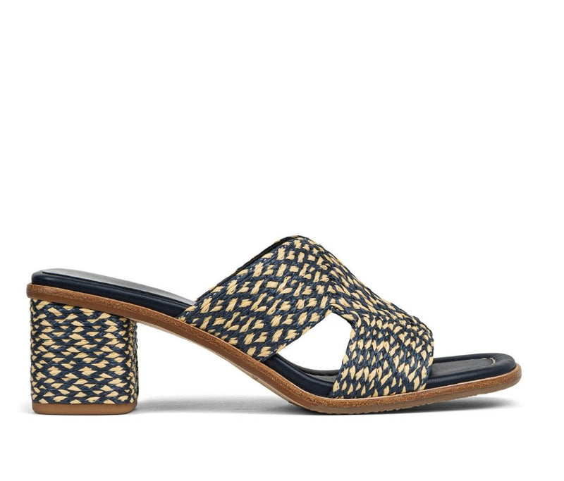 Two-Tone Woven Raffia Sandals - Navy