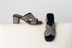 Two-Tone Woven Raffia Sandals - Navy