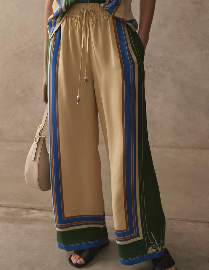 Relaxed Wide Leg Pants - Stripe Print