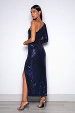 One Shoulder Sequin Maxi Dress - Midnight Blue