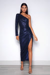 One Shoulder Sequin Maxi Dress - Midnight Blue