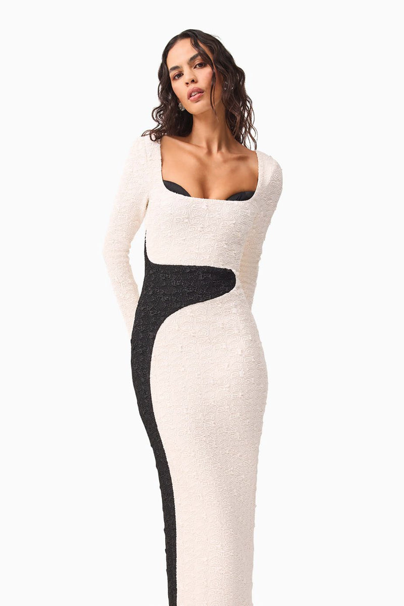 Textured Colorblock Long Sleeve Midi - Black/Ivory