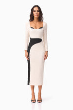 Textured Colorblock Long Sleeve Midi - Black/Ivory