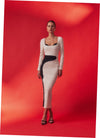Textured Colorblock Long Sleeve Midi - Black/Ivory