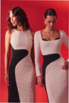 Textured Colorblock Long Sleeve Midi - Black/Ivory