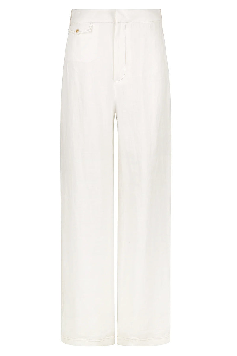 High Waisted Linen Pants - Vintage White