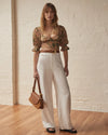 High Waisted Linen Pants - Vintage White