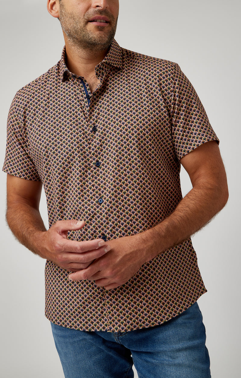 Palm Geo Printed Short Sleeve Shirt - Copper/Orange
