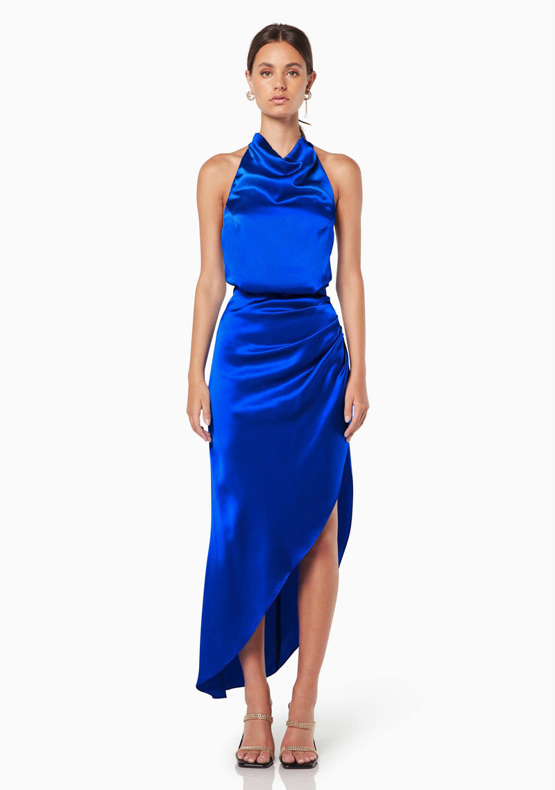 Silk Cowl Neck Dress - Electric Blue