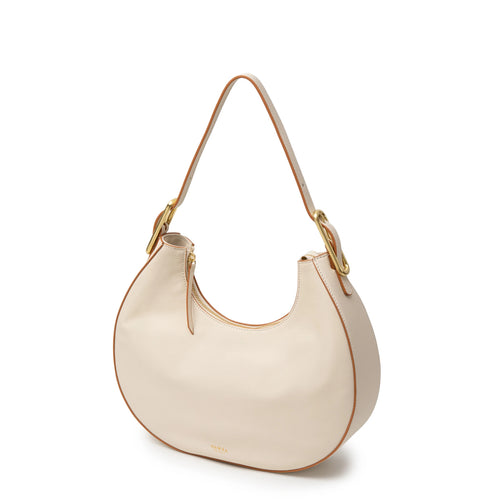 Large Half Moon Leather Bag - Ecru