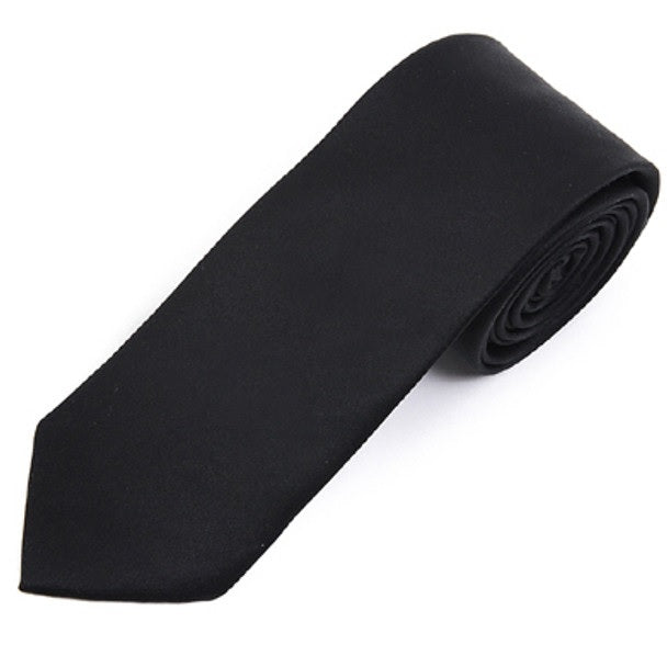 Solid Slim Satin Tie - Black