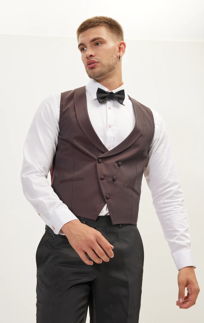 Double Breasted Shawl Lapel Vest - Burgundy